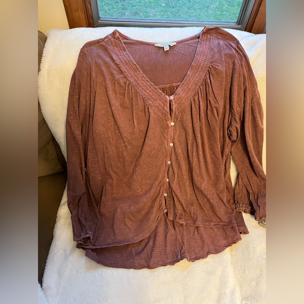 Lucky Brand Maroon Long Sleeve Blouse